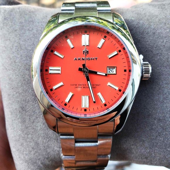 New AKNIGHT Watch Orange Dial Analog Quartz  Stainless Steel Waterproof … - Picture 1 of 9